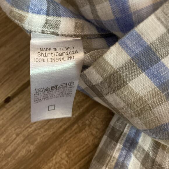 Ermenegildo Zegna Shirt Mens 100% Linen Long Sleeve Designer Italy plaid - Picture 7 of 8